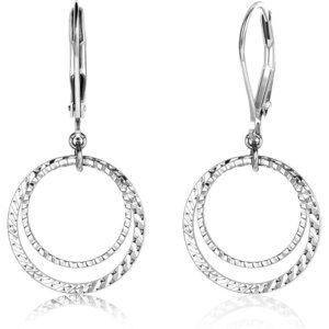 Sterling Silver Circle Leverback Textured Drop Hammered Earrings for Women